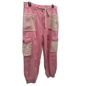 POL BARBIE Pink Distress Joggers
